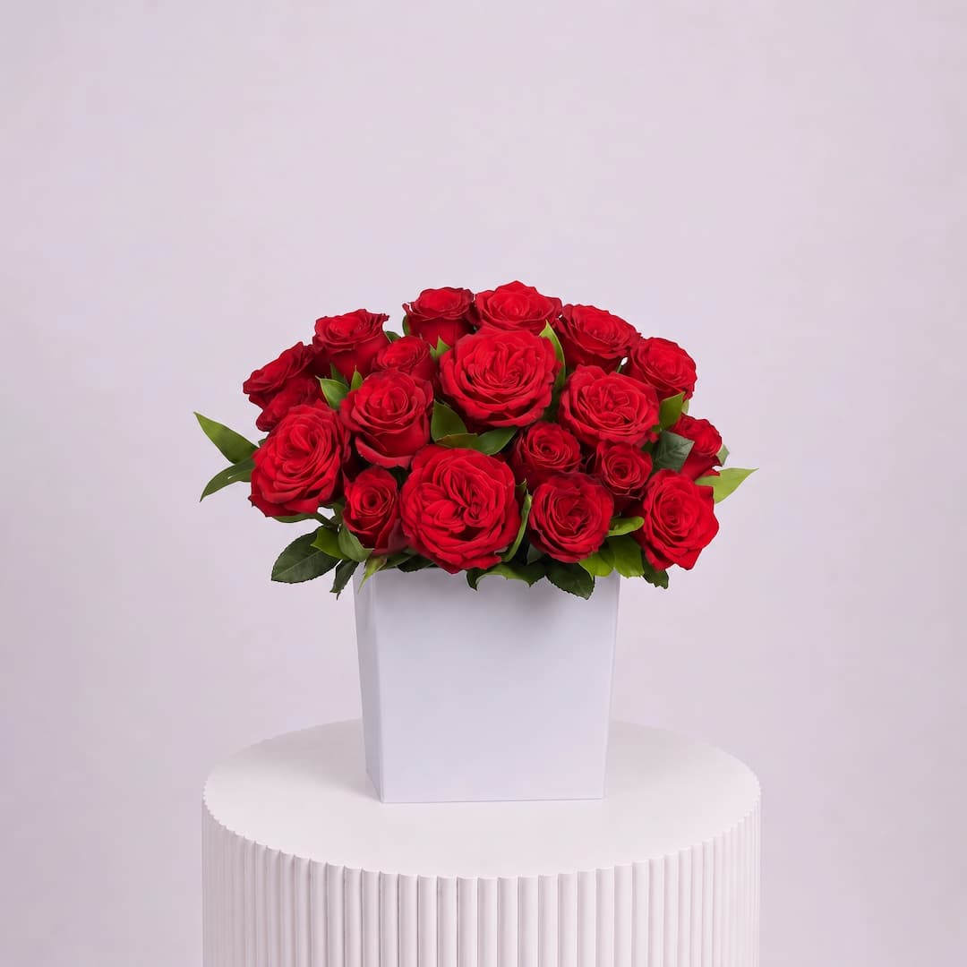 Red Rose Tapered White Box Arrangement