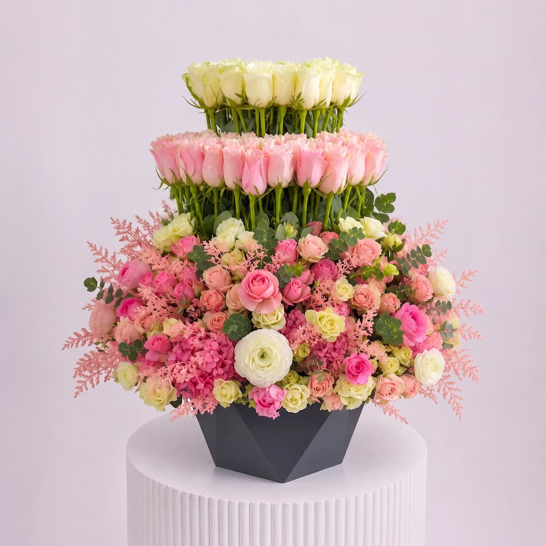 Blush Ivory Tiered Rose Tower