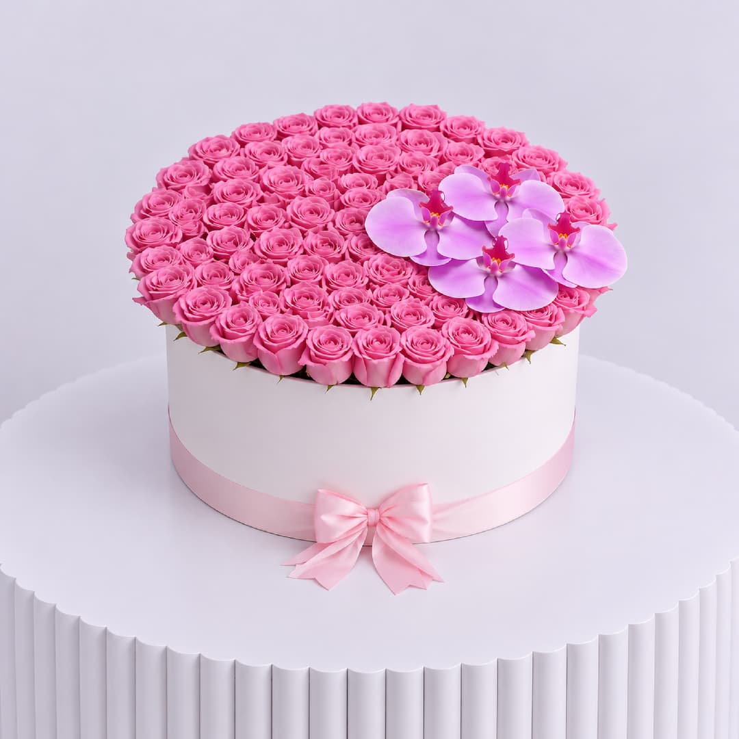 Pink Rose Orchid Hat Box