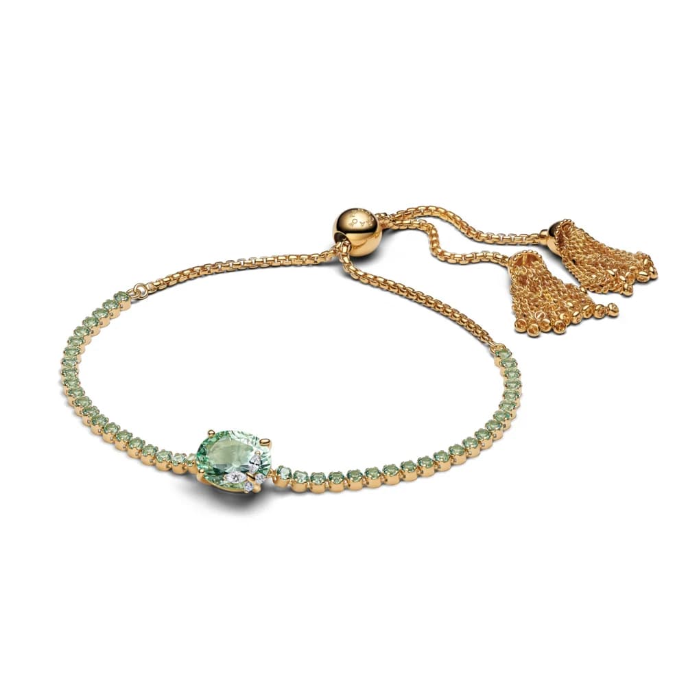 Butterfly 14k Gold Bracelet with Pastel Green Crystal