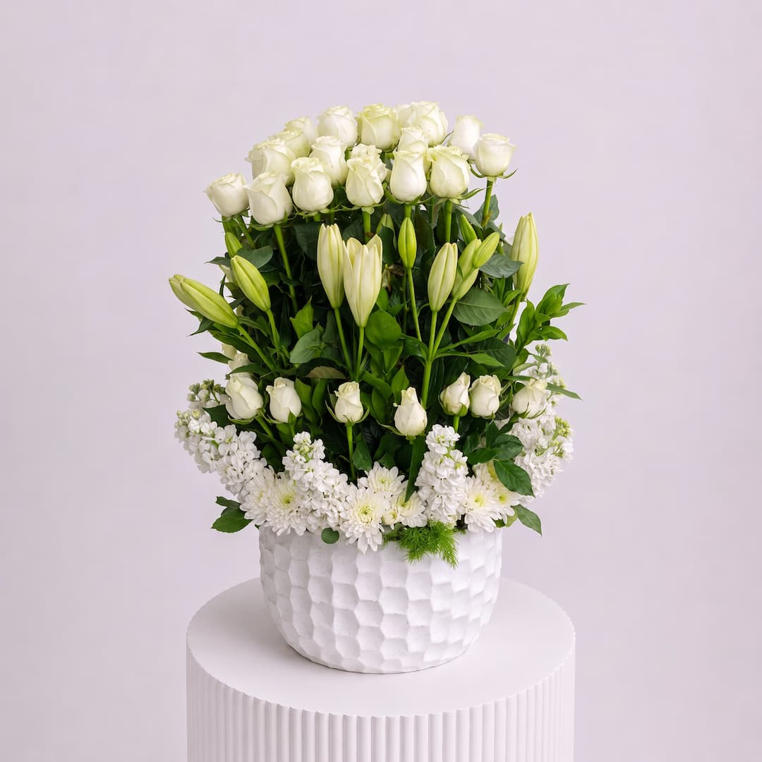 White Rose Lily Ceramic Arrangement