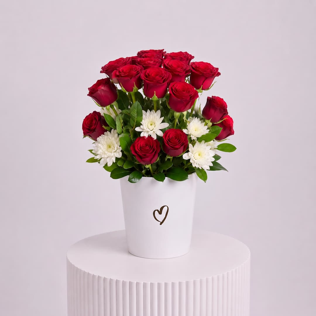 Red Rose White Chrysanthemum Gold Heart