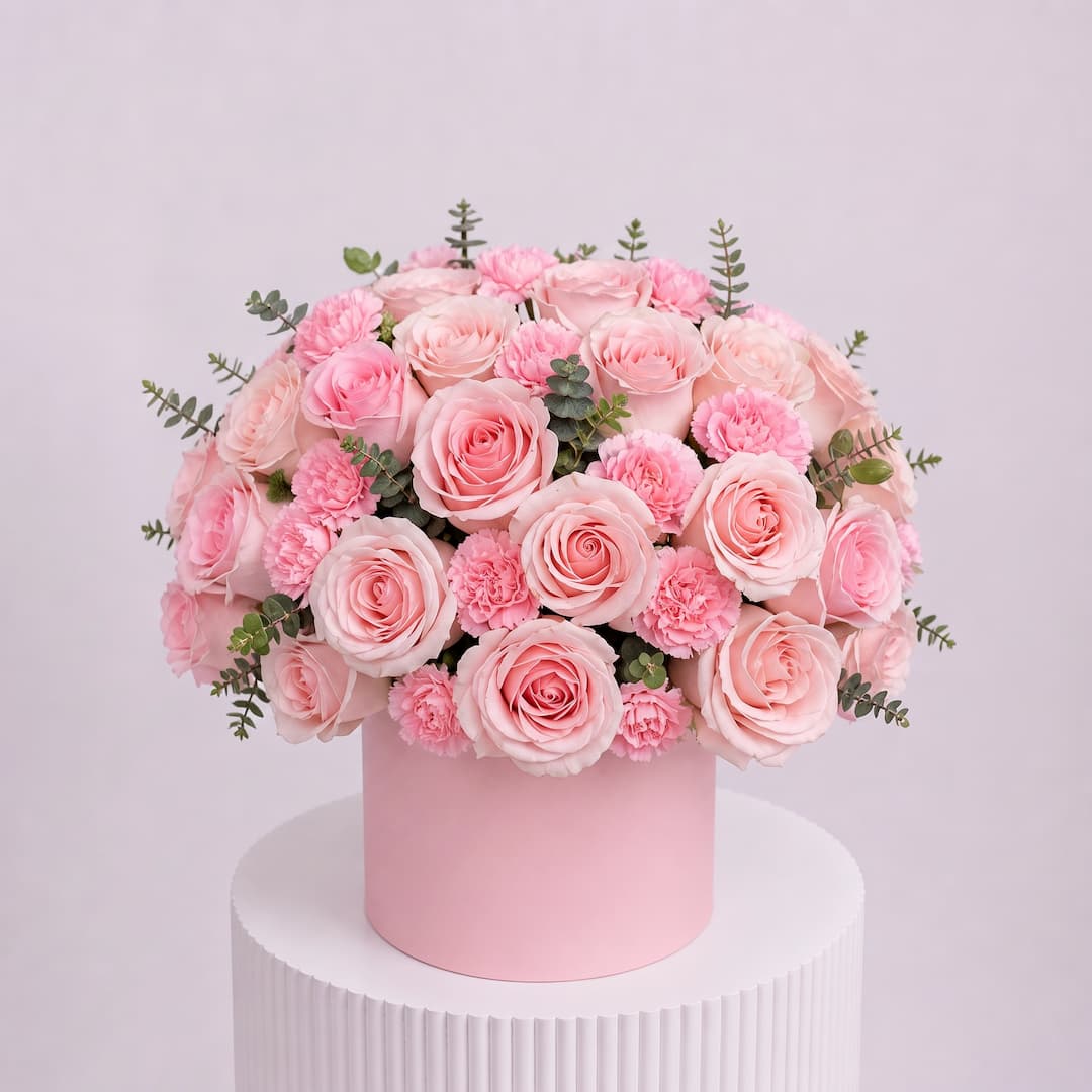 Soft Pink Rose Carnation Dome Box