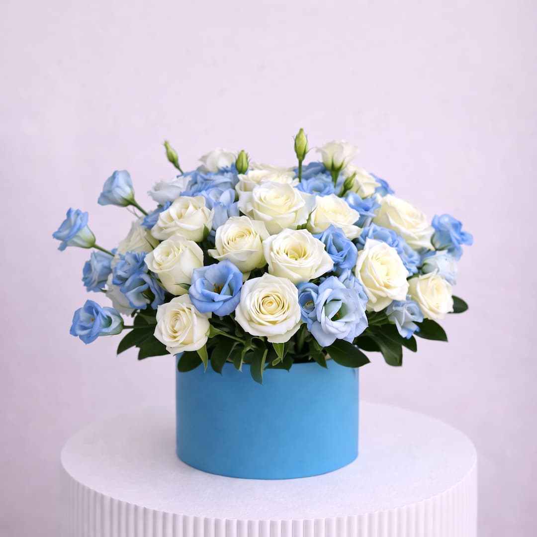 Winter Sky White Rose Lisianthus Box