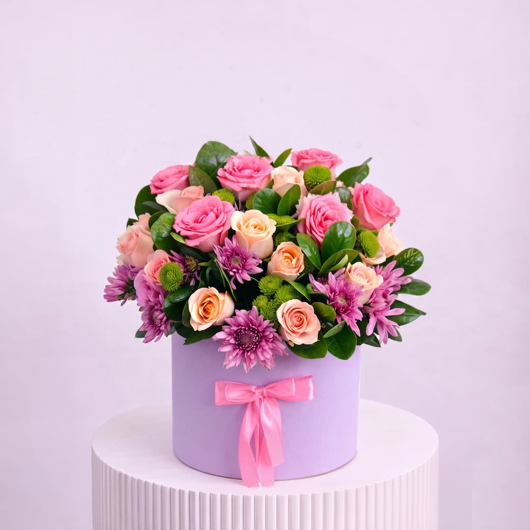 Peach and Pink Rose Lilac Ribbon Box